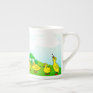 Taza De Porcelana Pato madre y pollos