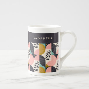 Taza De Porcelana Patrón Abstracto Boho Moderno de Mitad de Siglo Pe