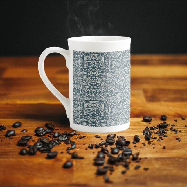 Taza De Porcelana Patrón antiguo de desgaste deja fondo azul (Subido por el creador)