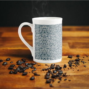 Taza De Porcelana Patrón antiguo de desgaste deja fondo azul
