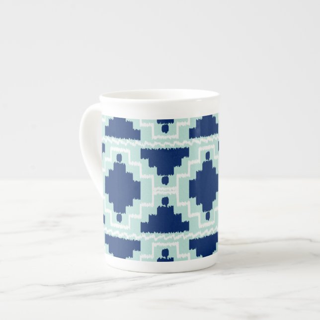 Taza De Porcelana Patrón Azteca Ikat - Índigo y azul claro (Izquierda)