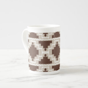 Taza De Porcelana Patrón Azteca Ikat - Marrón chocolate y Taupe