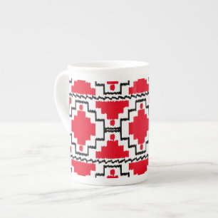 Taza De Porcelana Patrón Azteca Ikat - Rojo, Negro y Blanco