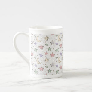 Taza De Porcelana Patrón caprichoso de luna y estrellas