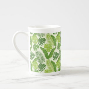 Taza De Porcelana Patrón continuo de hojas tropicales y Monstera