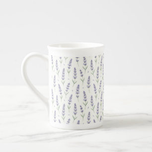 Taza De Porcelana Patrón continuo de ramitas de lavanda rústica