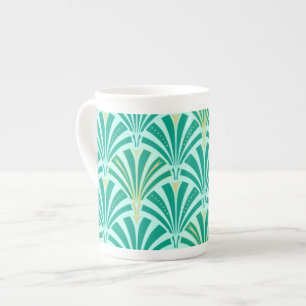 Taza De Porcelana Patrón de abanico Art Deco - turquesa sobre aqua