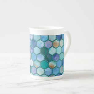 Taza De Porcelana Patrón de abeja azul Aqua