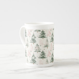 Taza De Porcelana Patrón de Árboles de Pino Ecológico y Rosa Sage