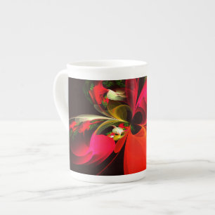 Taza De Porcelana Patrón de arte abstracto rojo verde floral moderno