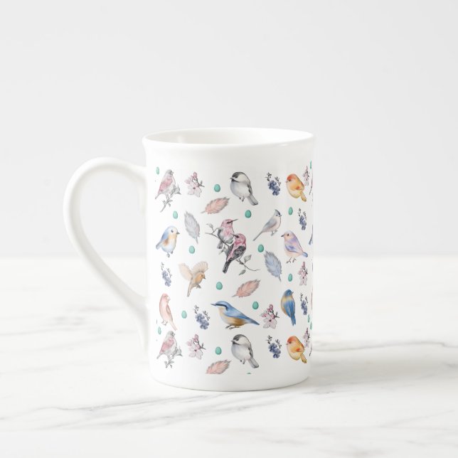 Taza De Porcelana Patrón de aves primaverales (Izquierda)