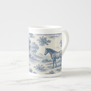 Taza De Porcelana Patrón de caballos de la tela francesa de Jouy