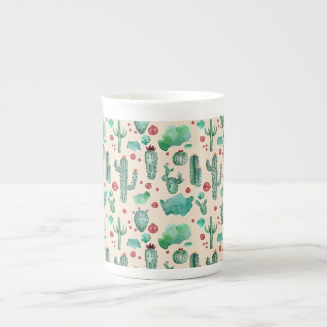 Taza De Porcelana patrón de cactus y ladybug - fondo beige (Frente)