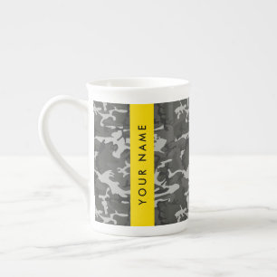 Taza De Porcelana Patrón de camuflaje gris, tu nombre, Personaliza