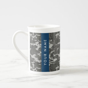 Taza De Porcelana Patrón de camuflaje gris, Tu nombre, Personaliza