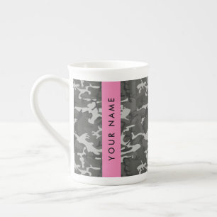 Taza De Porcelana Patrón de camuflaje gris, tu nombre, Personalizar