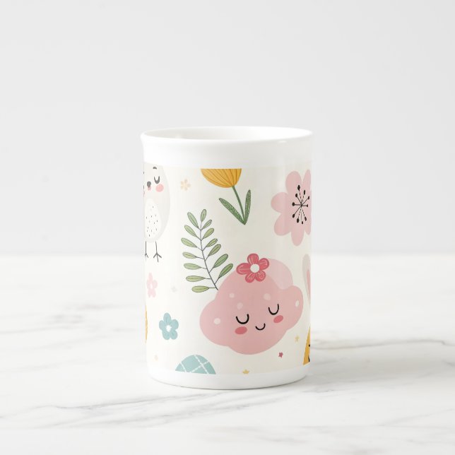 Taza De Porcelana Patrón de conejo de Pascua (Frente)