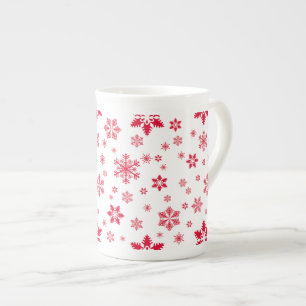 Taza De Porcelana Patrón de copos de nieve, copos de nieve rojos, ni