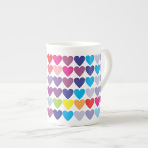 Taza De Porcelana Patrón de Corazones Arcoíris Coloridos