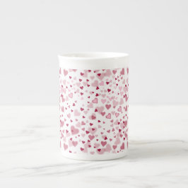 Taza De Porcelana Patrón de Corazones Encantadores Rosa