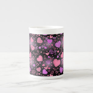 Taza De Porcelana Patrón de corazones rosados 01 BG negro