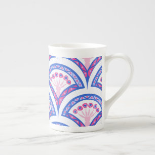 Taza De Porcelana patrón de damasco floral azul