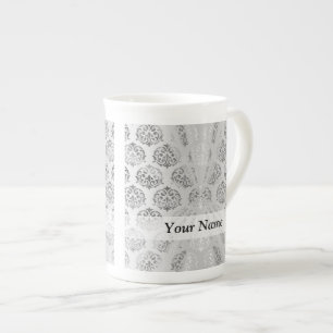 Taza De Porcelana Patrón de damasco gris plateado