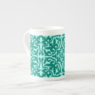 Taza De Porcelana Patrón de damasco Ikat - Turquesa y Aqua