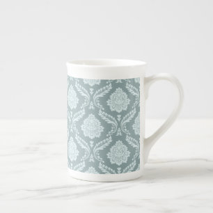 Taza De Porcelana Patrón de Damasco Rococó Azul Huevo de Pato+Verde