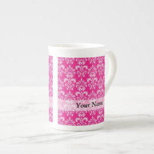 Taza De Porcelana Patrón de damasco rosa caliente