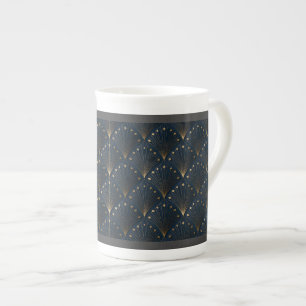 Taza De Porcelana Patrón de Deco Azul y Dorado