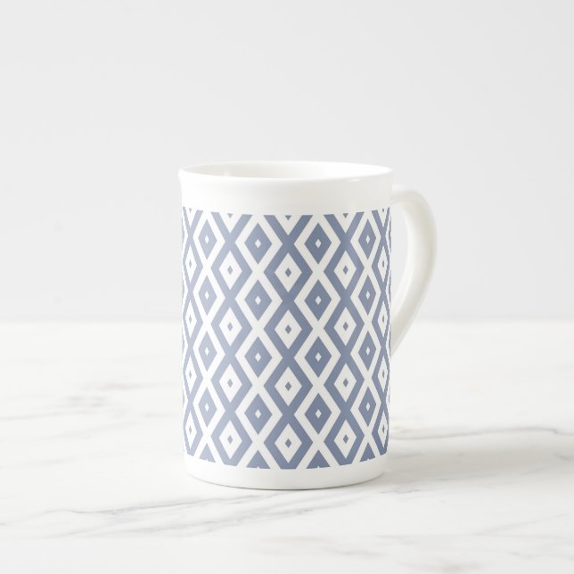 Taza De Porcelana Patrón de diamante azul gris y blanco (Derecha)