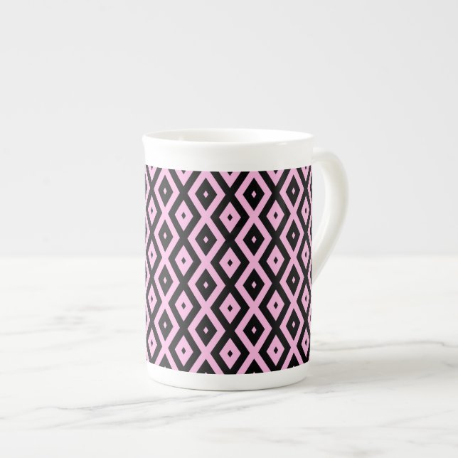 Taza De Porcelana Patrón de diamante rosa pálido y negro (Derecha)