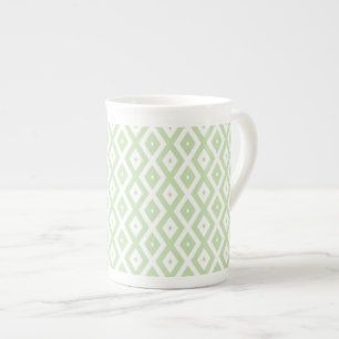 Taza De Porcelana Patrón de diamante verde pálido y blanco