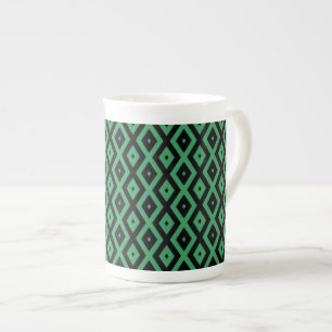 Taza De Porcelana Patrón de diamante verde y negro