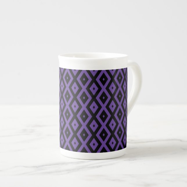 Taza De Porcelana Patrón de diamante violento y negro (Derecha)