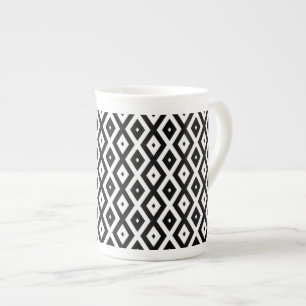 Taza De Porcelana Patrón de diamantes en blanco y negro