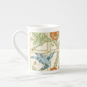 Taza De Porcelana Patrón de enrejado de pájaros y rosas sin costuras