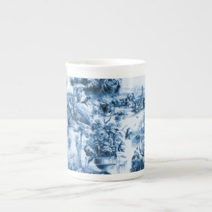 Taza De Porcelana Patrón de escena romántica de azulejos azules de P