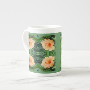 Taza De Porcelana Patrón de flor de Hibiscus naranja