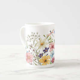 Taza De Porcelana Patrón De Flor Y Mariposas Acuáticas