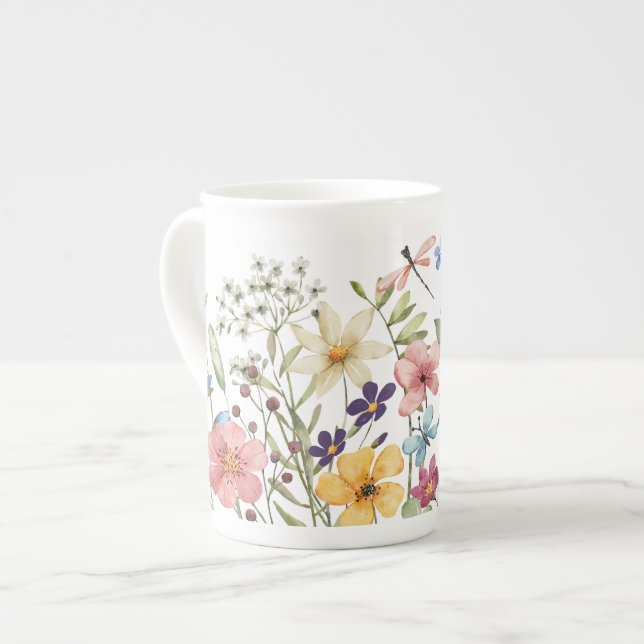 Taza De Porcelana Patrón De Flor Y Mariposas Acuáticas (Izquierda)