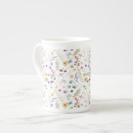 Taza De Porcelana Patrón De Flor Y Mariposas Acuáticas