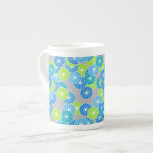 Taza De Porcelana Patrón de flores Art Deco - azul y verde lima