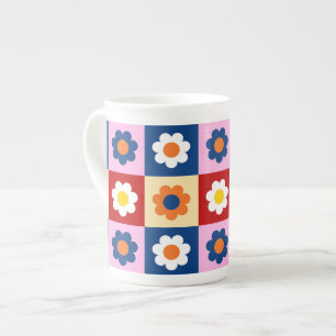 Taza De Porcelana Patrón de flores coloridas y lindas retro