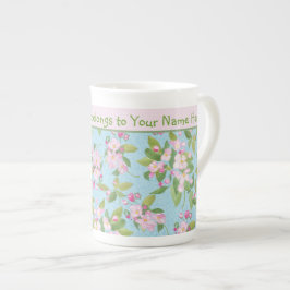 Taza De Porcelana Patrón de flores de Apple rosa y banda rosa