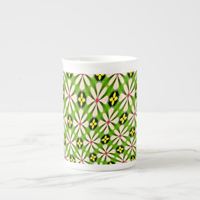 Taza De Porcelana Patrón de flores estéticas (Frente)