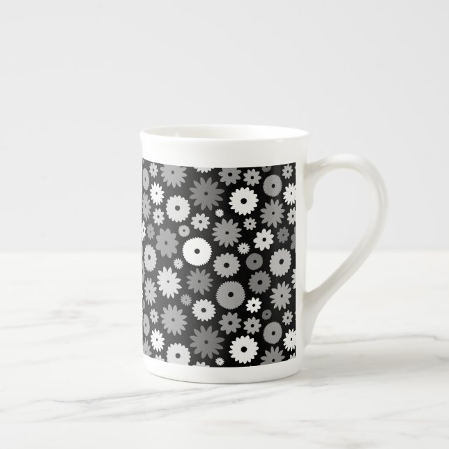 Taza De Porcelana Patrón de flores monocromas (Derecha)