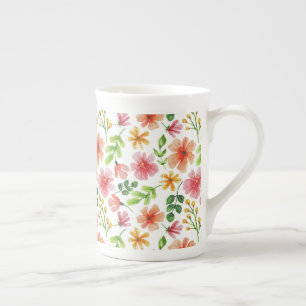 Taza De Porcelana Patrón de flores rosadas acuarela