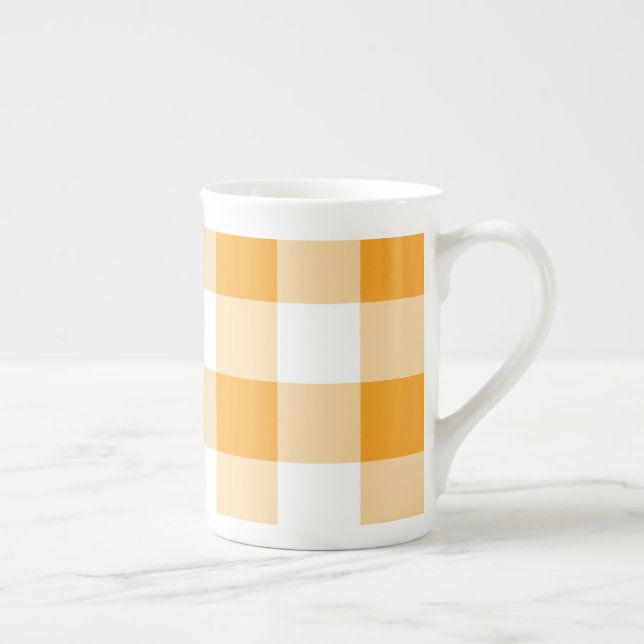 Taza De Porcelana Patrón de Gingham amarillo (Derecha)